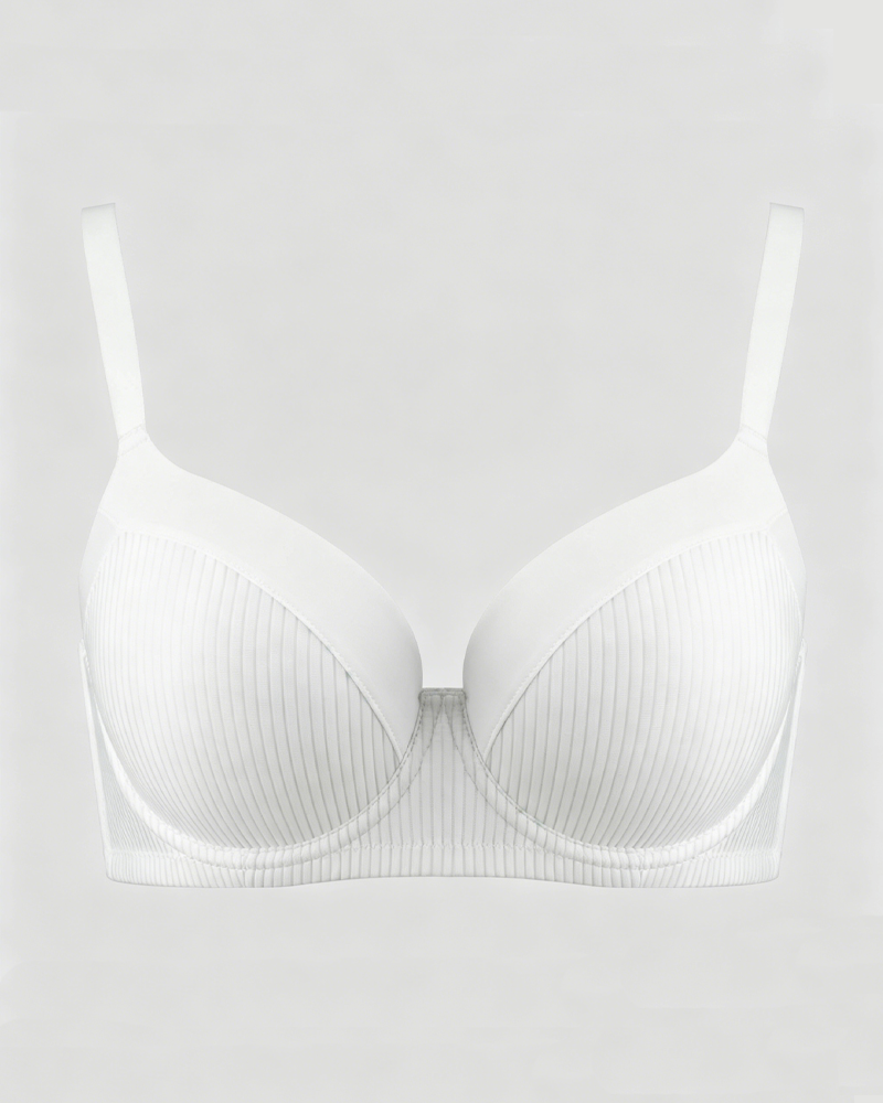 Vertical Rib Mesh Breathable Underwire Push Up Support Bra