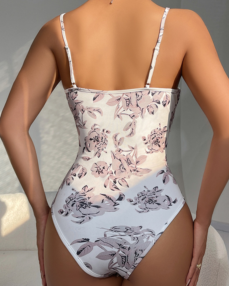 Printed Fishbone Underwire Shaping Bodysuit