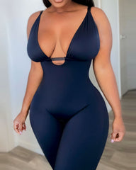 Women Sexy Backless Ribbed Jumpsuit Halter Deep V Neck Tank Top Bodycon Short One Piece Romper
