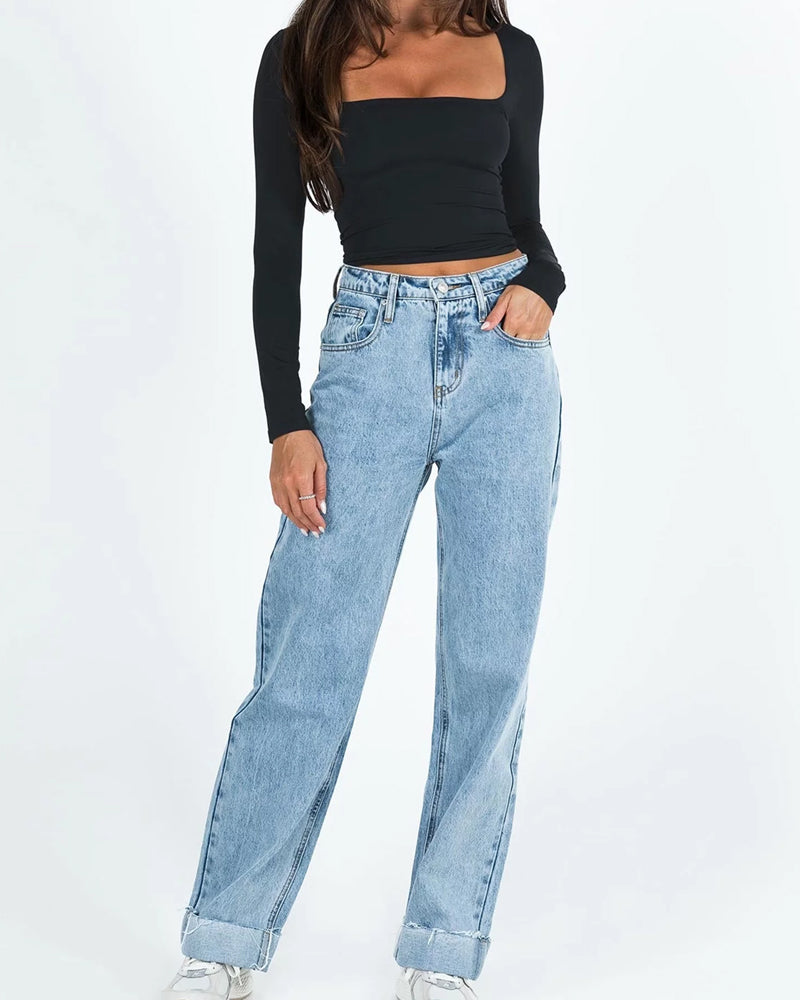 Long Sleeve Square Neck T-Shirt Top