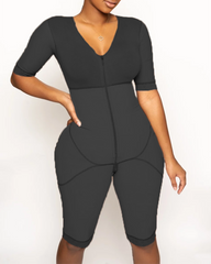 Full Body Bipper Bodysuit With Sleeves One-piece Postpartum Shapewear For Women Chest Cupport Hip Shaping Tummy Control Bodysuit
