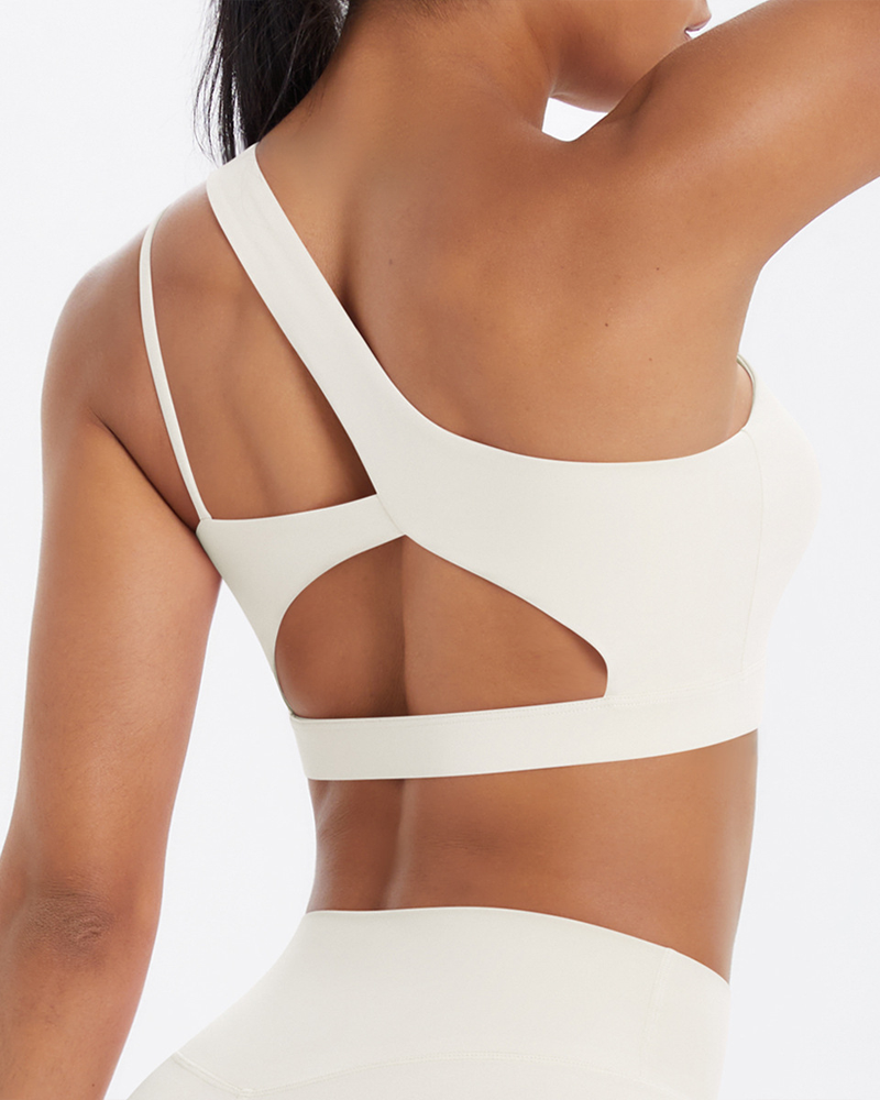Asymmetrical One-Shoulder Backless Sports Bra
