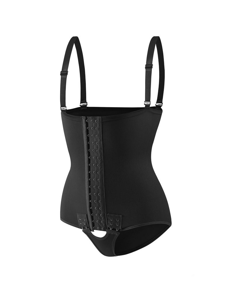 Detachable Shoulder Straps Buckle-Up Open Crotch Tummy Control Shaping Bodysuit