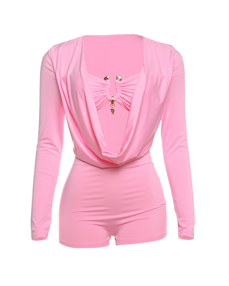 Deep V-Neck Low-Cut Solid Color Slim-Fitting Jumpsuit