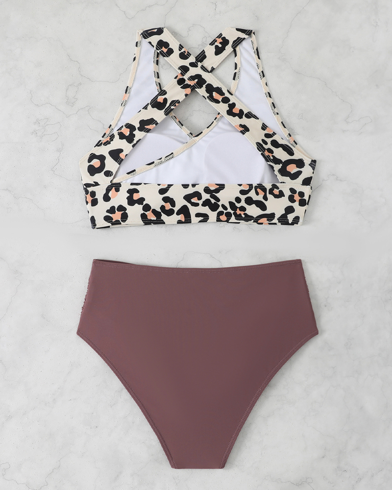 Leopard Print High Waist Tummy Control Bikini Set