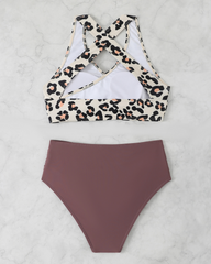 Leopard Print High Waist Tummy Control Bikini Set