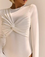 Twist Front Crew Neck Long Sleeve Bodysuit
