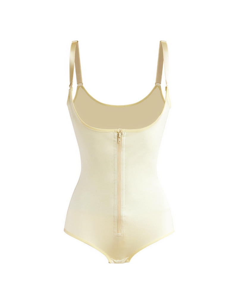 Adjustable Strap Full Body Shaper with Front Zipper Tummy Control