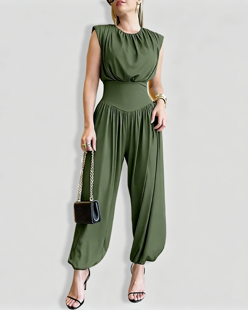 Sleeveless Waist Cincher Side Slit Back Cutout Jumpsuit