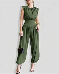 Sleeveless Waist Cincher Side Slit Back Cutout Jumpsuit