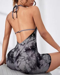 Cross-Border Tie-Dye Jumpsuit Beautiful Back One-Piece Hip-Lifting Shorts Yoga Clothing One-Piece Gym Fitness Wear Sportswear