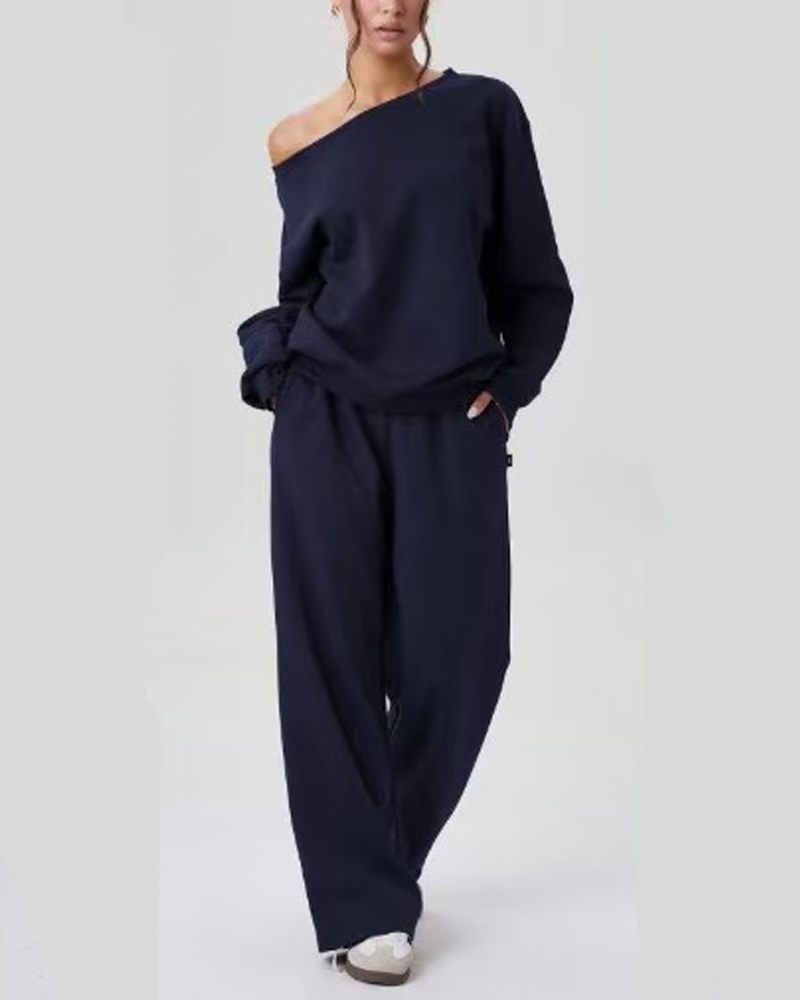 Comfortable Casual And Stylish Two Piece Set With Off Shoulder Design