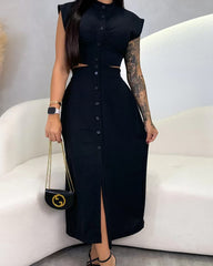 Stand Collar Oversized Skirt Dress