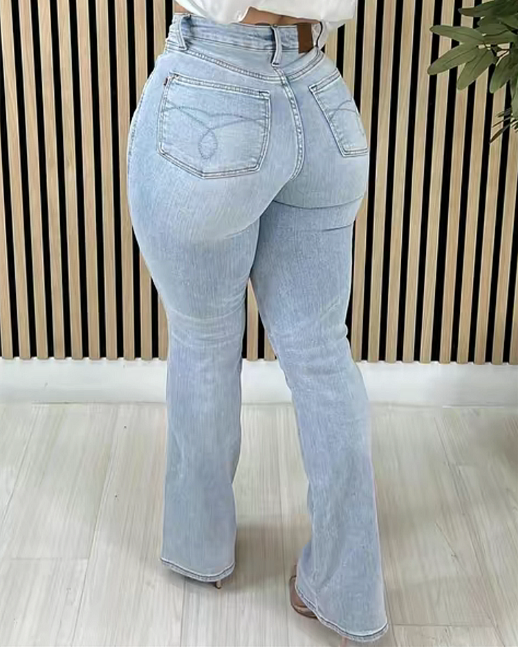 High compesion Rise Belly Control Flare Jeans