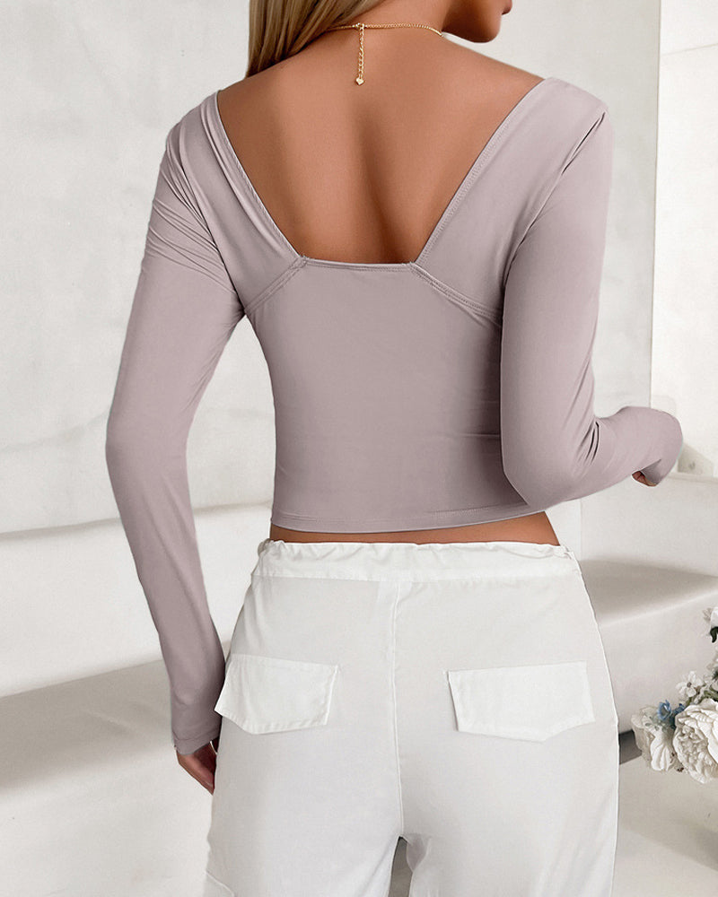 V-Neck Slim Fit Long Sleeve Top