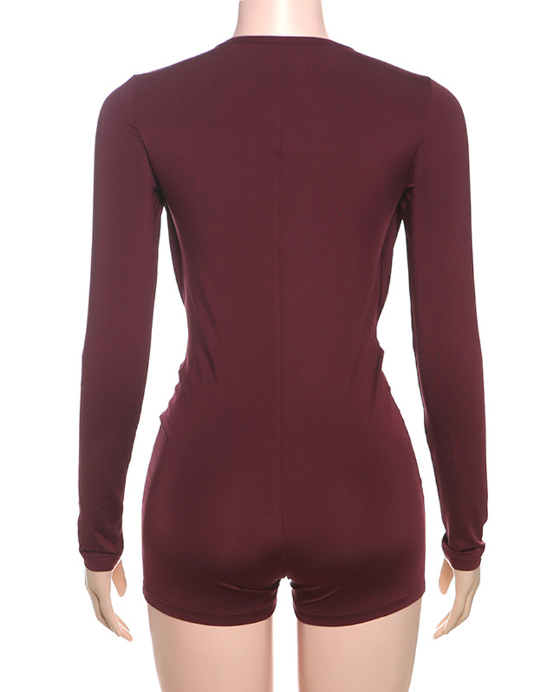 Deep V-Neck Low-Cut Solid Color Slim-Fitting Jumpsuit