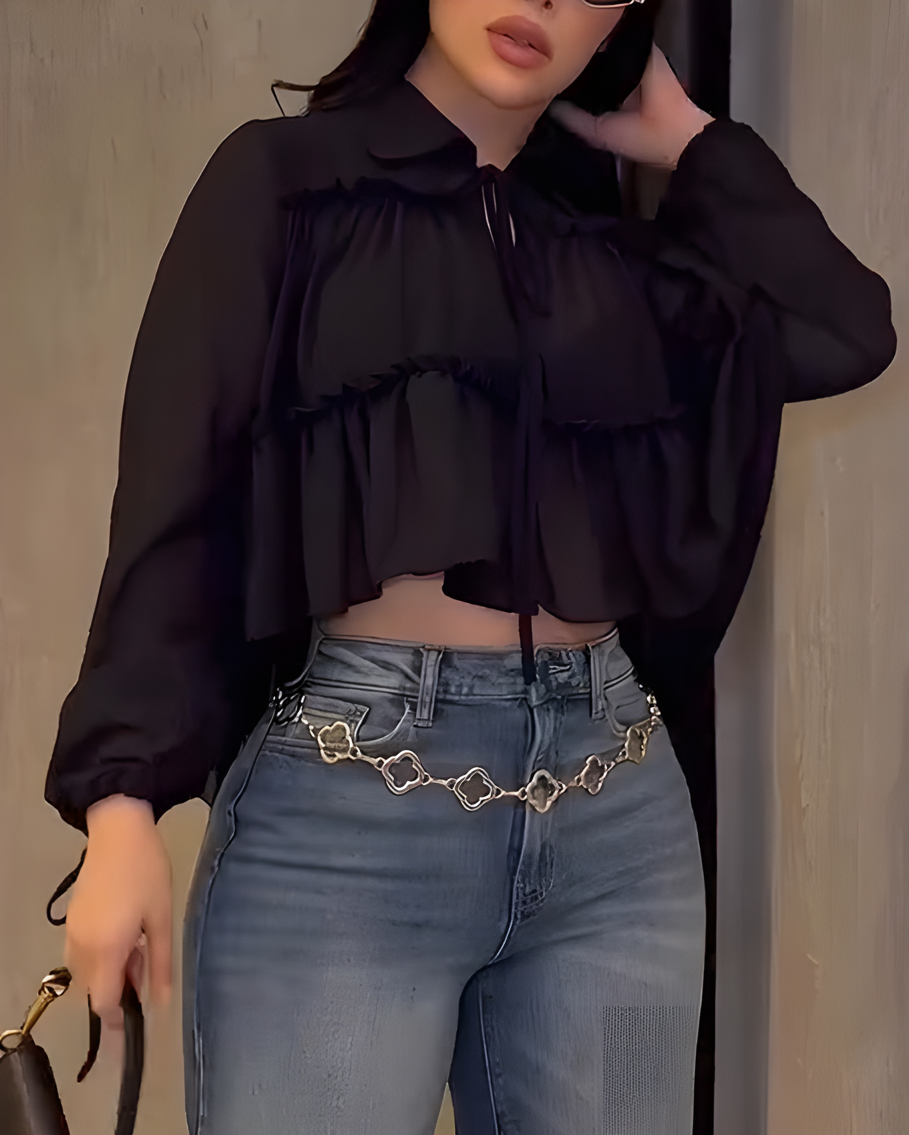 Women's Chiffon Ruffle Long Sleeve Shirt