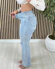High Waisted Tummy Control Ripped Flared Jeans