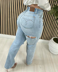 High Waisted Tummy Control Ripped Flared Jeans
