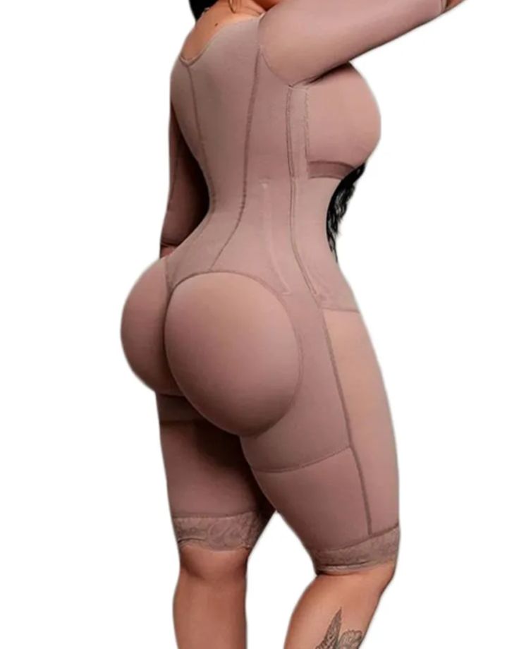 Full Body Support Arm Compression With Built In Bra Half Sleeve Mid Leg Bodysuit