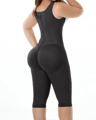 Women"s Compression Garment Three-Breasted Hook-Eye Shapewear Knee Length With Corset Boning