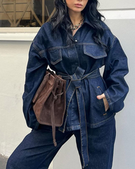 Elegant Belted Denim Jacket