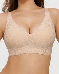 V-Neck Seamless Wire-Free Leopard Print Jelly Bra