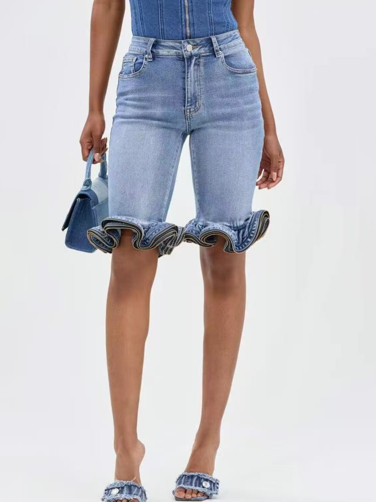 High Waisted Lace Denim Shorts