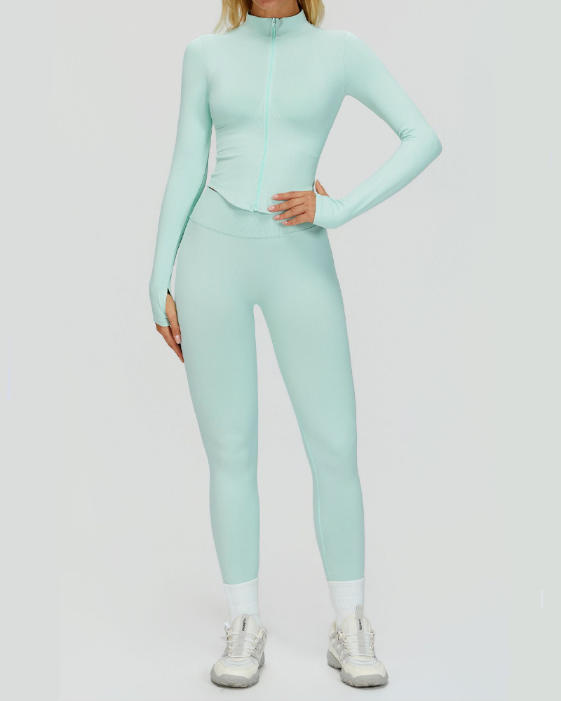 Seamless Slim Fit Quick Dry Tank Top High Waist Leggings Zip-Up Jacket 3Piece Set