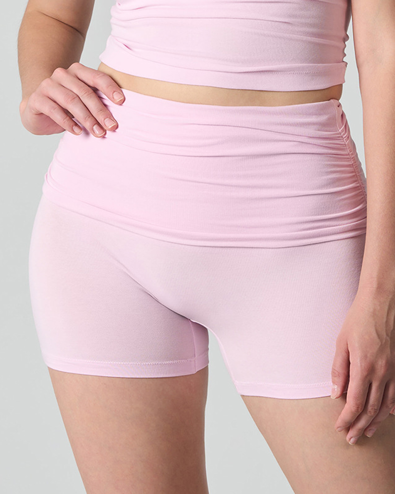 High Waist Ruched Fold-Over Yoga Biker Shorts