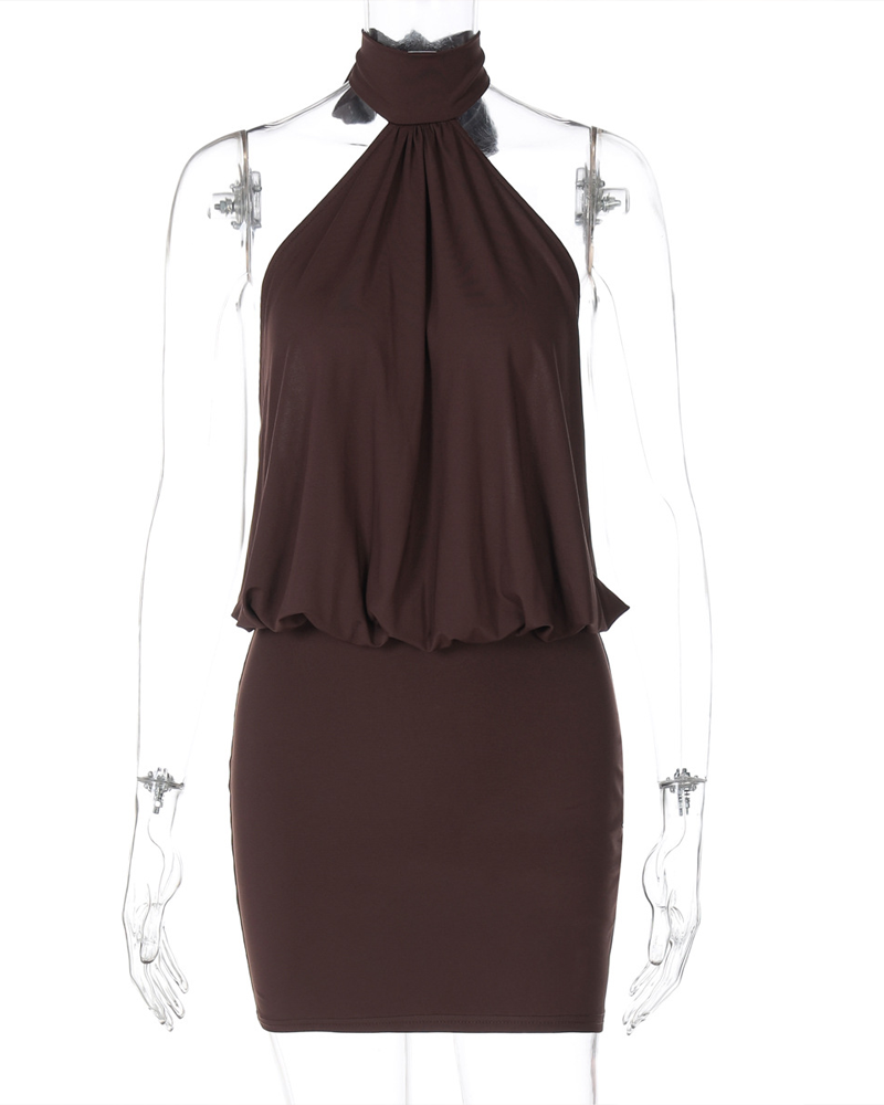 Sleeveless Halter Tie Backless Bodycon Mini Dress
