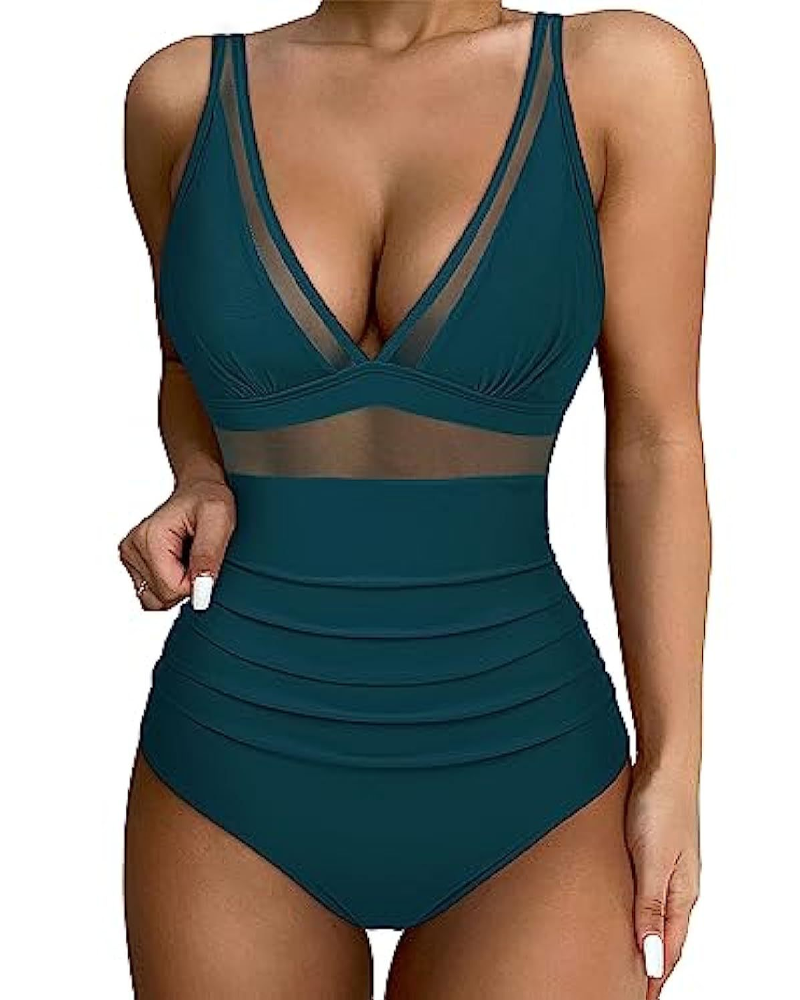 Mesh Panel High Waist Tummy Control One-Piece Swimsuit