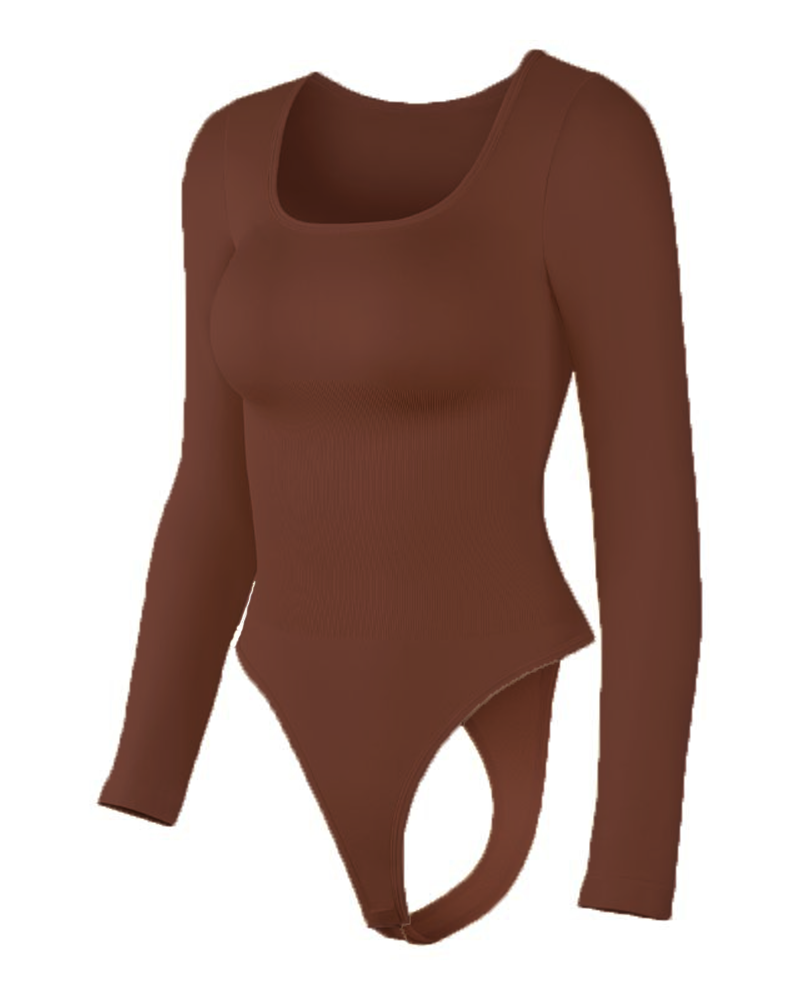 Long-Sleeved Square Neck Slim Waist Bodysuit