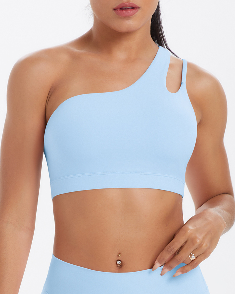 Asymmetrical One-Shoulder Backless Sports Bra