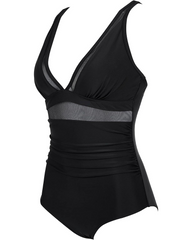Mesh Panel High Waist Tummy Control One-Piece Swimsuit
