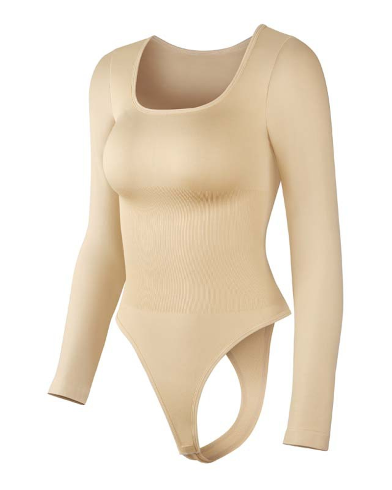 Long-Sleeved Square Neck Slim Waist Bodysuit