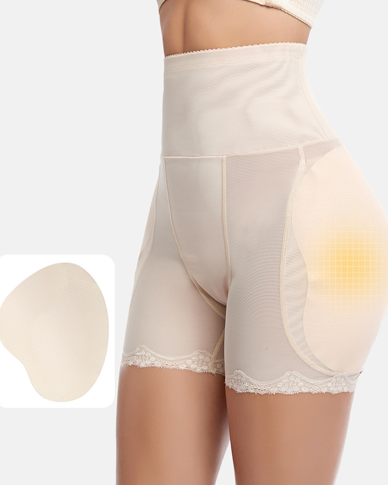 High Waist Mesh Lace Trim Butt Lifter Shapewear Shorts