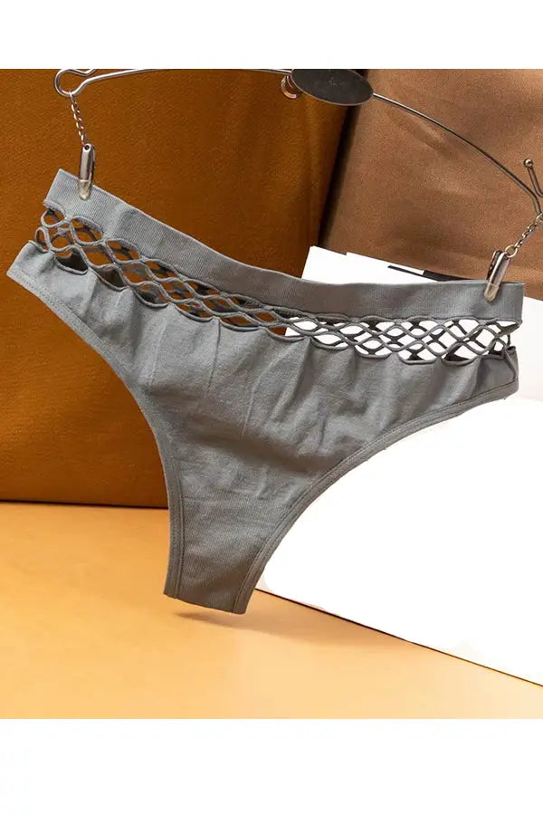 Grey Lattice-Cut Detailing Seamless Thong