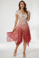 White to Red Lace Ombre Dress