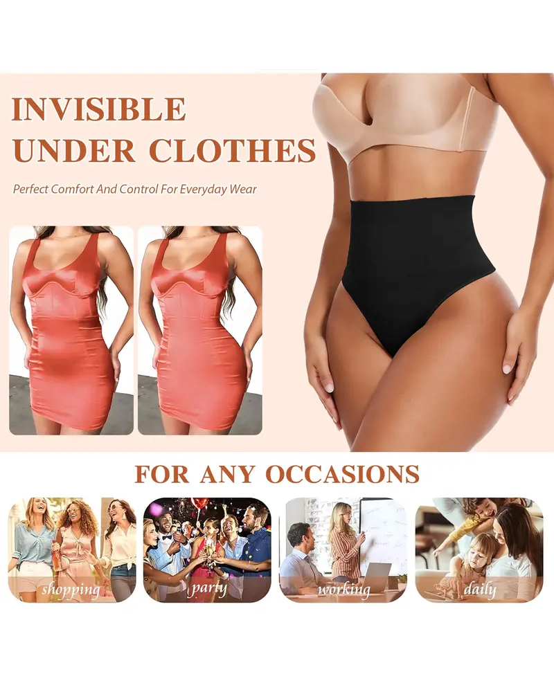 High-Waisted Seamless Thong Underwear With Steel Frame And Hip Lift