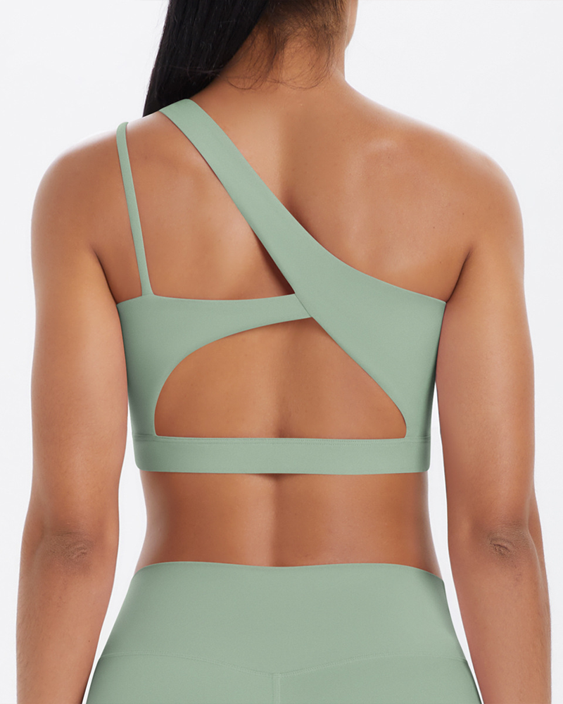 Asymmetrical One-Shoulder Backless Sports Bra