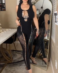 Tiger Print Cutout Bodycon High Waist Jumpsuit