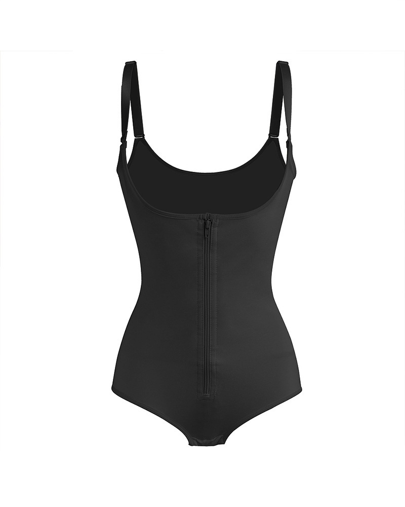 Adjustable Strap Full Body Shaper with Front Zipper Tummy Control