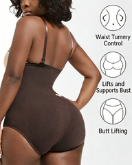 Detachable Shoulder Straps Buckle-Up Open Crotch Tummy Control Shaping Bodysuit