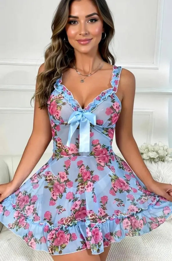 Blue Bloom Babydoll Set