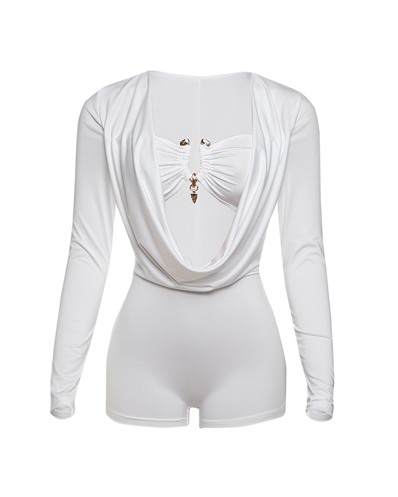 Deep V-Neck Low-Cut Solid Color Slim-Fitting Jumpsuit