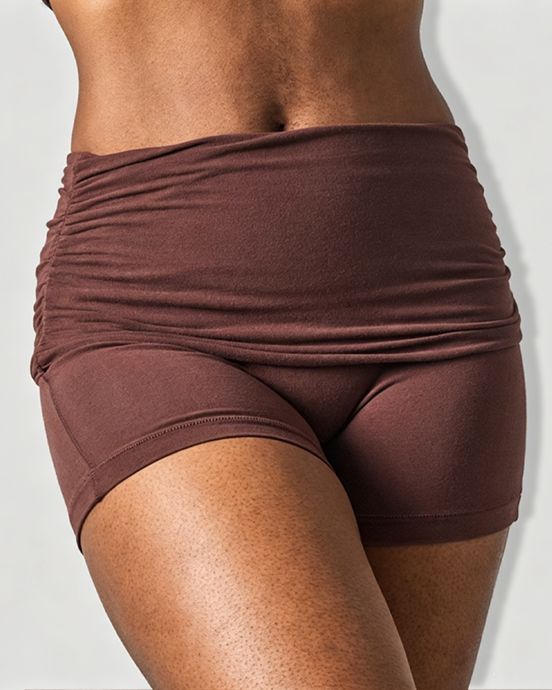 Fold-Over High Waist Tummy Control Stretch Yoga Shorts