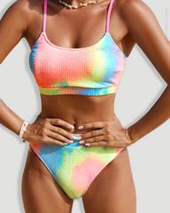 Two Piece Tie Dye Waffle Texture Bikini Set