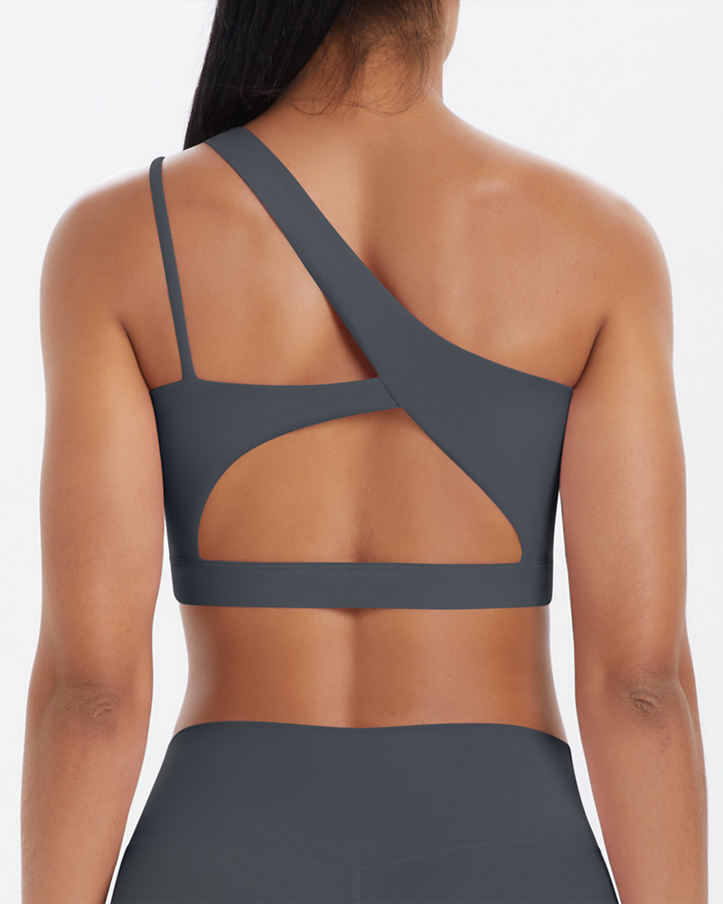 Asymmetrical One-Shoulder Backless Sports Bra