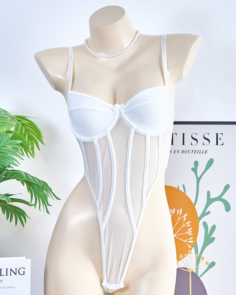 Mesh-Paneled Bodysuit With Underwire